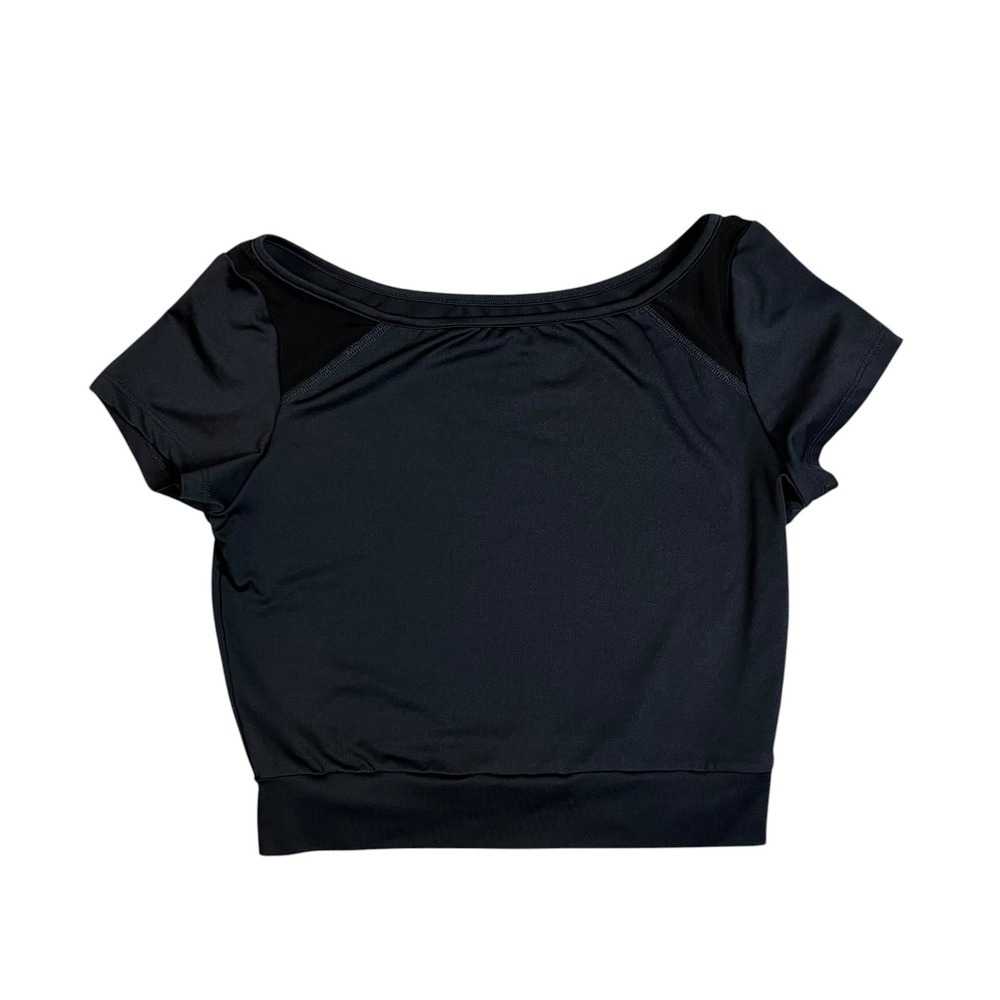 Buff Bunny Black Mesh Panel Athletic Crop Top Short Sleeve Womens Small - Picture 2 of 7